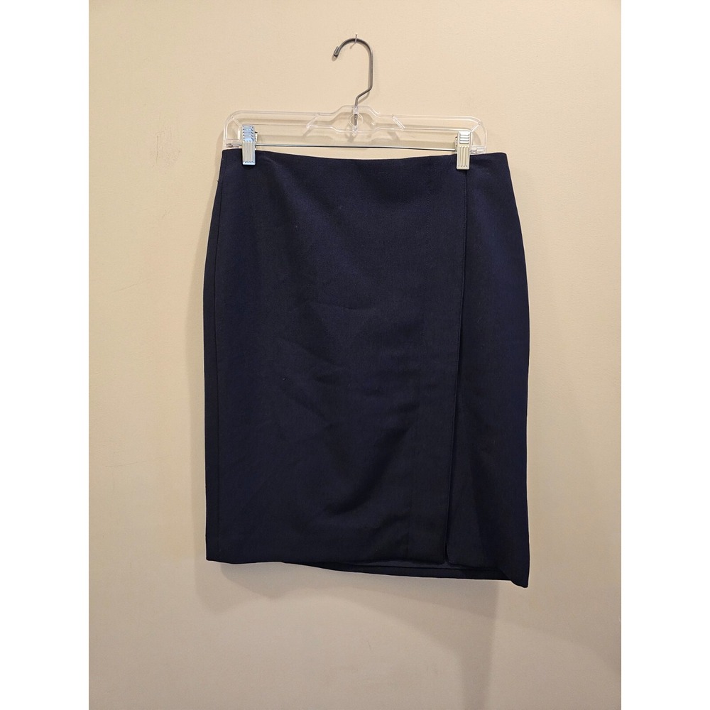 Talbots Pencil Skirt Women 8P Navy Blue Wrap Front Lined Stretch Career NWT